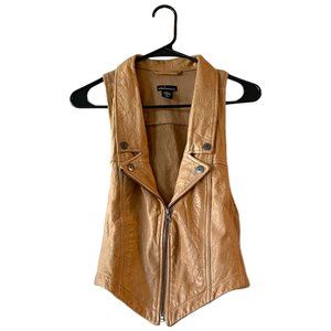 Moda International Genuine Leather Moto Zipper Vest w/ Buckle Tan L
